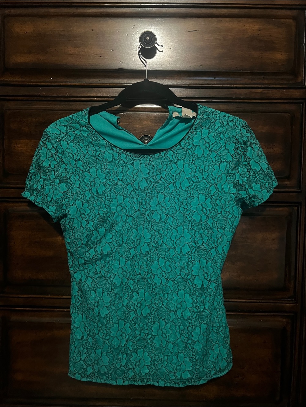 Banana Republic Teal Floral Lace Short Sleeve Top